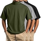 Huukeay 3 Pack Men's Big and Tall Turtleneck Shirt, Cotton Short Sleeve Mock Neck Tops Loose Fit Basic Casual Undershirt Tee