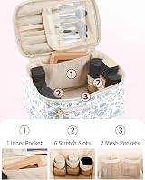 Wandering Nature Travel Makeup Bag with Brush Compartment Blue Flower view 3
