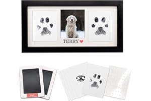 MYPAWLETS Paw Print Frame & Ink Pads Kit,Dog or Cat Paw Print Kit,2 No Mess Ink Pads for Pets,Paw Print Stamp Pad for Dogs,Wooden Pet Memorial Frame,Personalized Pet Paw Print Gifts