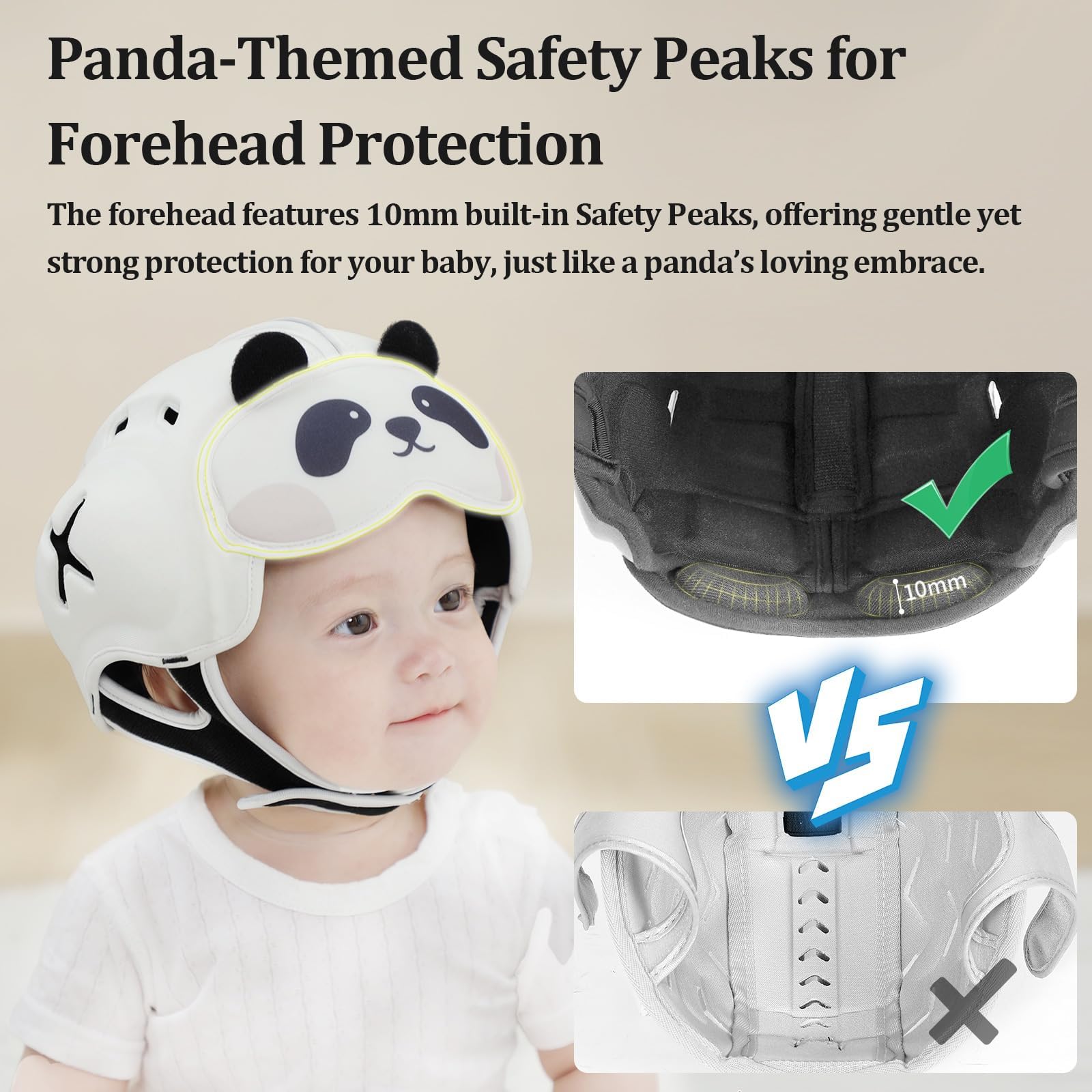 MAMBOBABY Guard Baby Head Protector Helmet for Crawling and Walking - No Bumps, Soft Safety Peak, Ultra Light, Adjustable - Suitable for Babies 6-24 Months - Panda