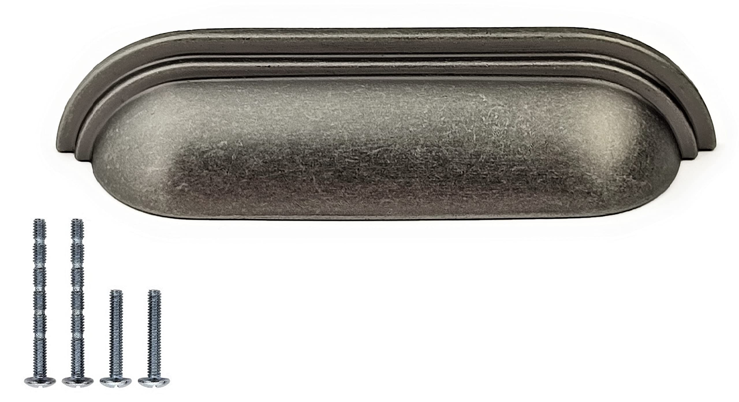 French Furniture Fittings Set of 6 Cup Handles for Kitchen cabinets, Cupboard Drawer & Door Shell Handles, Antique Pewter Finish, Grey Drawers chests by FFF (96mm Between fixings) (7604) — image 1