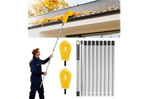 LrqzHsyl Gutter Cleaning Tools from The Ground - 12.7FT Long Adjustable gutter Cleaner & Brush, No Ladder Needed | Gutter Clean Out Tool Makes it Easy To Clean Leaves, Branches And Debris from Gutters