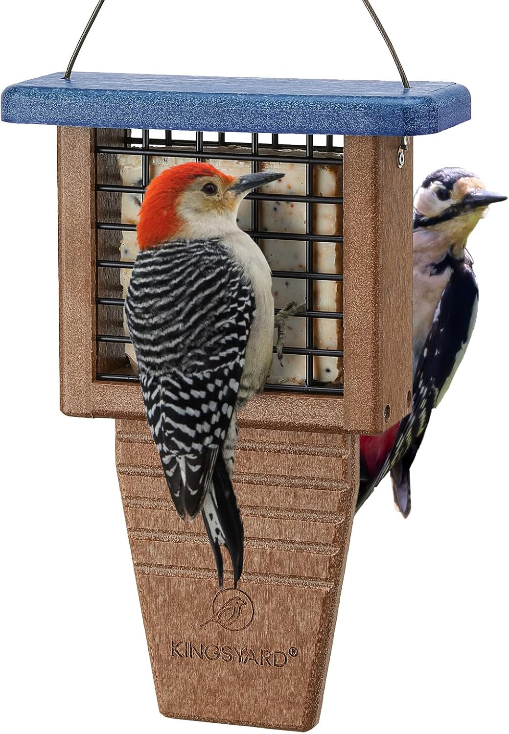 Backyard Birding & Wildlife - Kingsyard Recycled Plastic Suet Bird Feeder, Tail Prop Suet Feeder for Outside Hanging, Sturdy & Durable, Great for Woodpecker & Clinging Birds, Blue