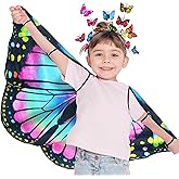 iROLWIN Double Sided Kids Butterfly Wings for Toddler Girls Fairy Dress Up Costume Butterfly Cape Headband Halloween Gifts