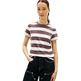 Tommy Jeans Womens Short Sleeve Cotton Striped T-Shirts with Embroidered Flag Logo