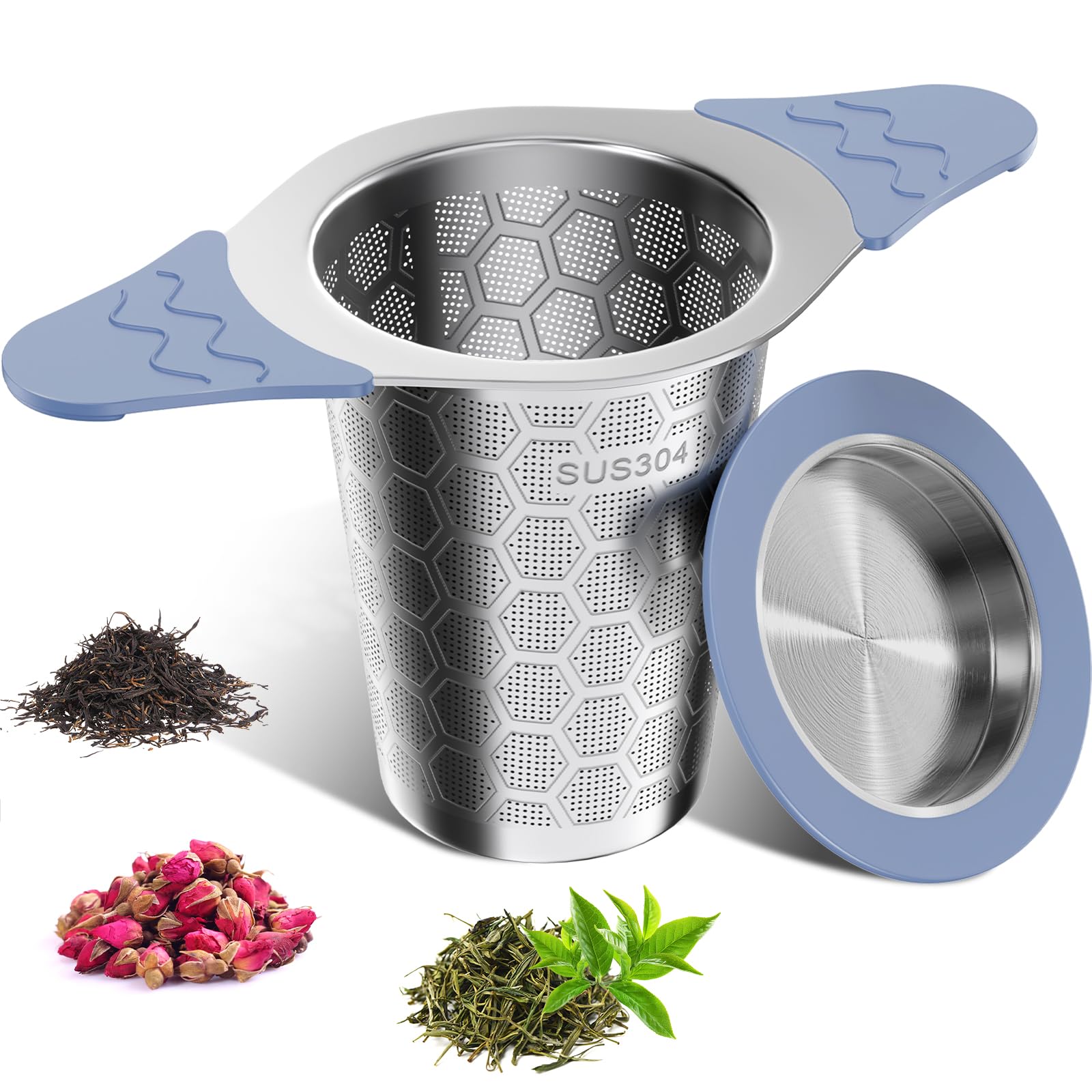 Tea Strainer for Loose Tea, 304 Stainless Steel Tea Infuser Basket with Dual Silicone Handles & Lid, Tea Filter Fine Mesh, Tea Strainers for Loose Tea, Tea Diffusers — image 1