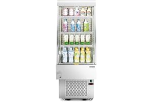 WILPREP Commercial Display Refrigerator, 24" Open Air Merchandiser with 8.1 cu. ft. Volume LED Lighting Night Curtain, Grab and Go Display Refrigerator Showcase for Store Cafe Bar Shop