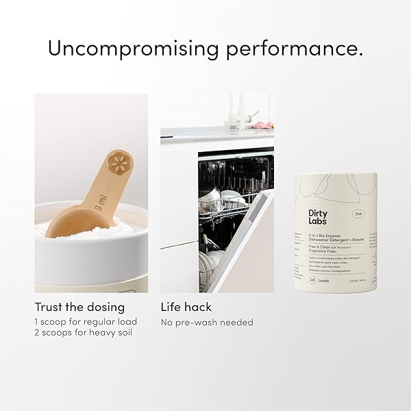 DIRTY LABS | DISHWASHER DETERGENT AND BOOSTER | SCENT FREE | 48 LOADS (1 LB) | ULTRA CLEAN, SPOT FREE, QUICK WASH OPTIMIZED | HYPER CONCENTRATED