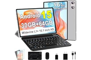 Tablet 10 Inch Android 15 Tablets with Keyboard 30GB+64GB+1TB Expand, Octa-Core Electronics Tablet with 6000mAh, Gemini AI, H