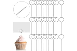 Seajan 100 Pcs 2.24 Inch Floral Card Holder Picks Stainless Steel Pin Wire Card Picture Cake Photo Memo Note Holders Centerpieces for Meat Food DIY Party Accessories Decoration