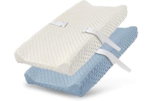 MINIKUKU Plush Dot Changing Pad Covers for Infant Newborn Baby Boys or Girls Unisex, Soft Changing Table Sheets Wipeable Diaper Changing Pad Covers (Pristine and Blue)