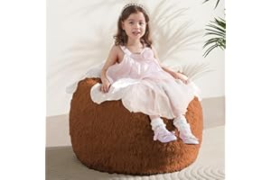 WSOFRLAC Bean Bag Cover (No Filler), Stuffed Animal Storage Bean Bag Covers for Kids, Soft Faux Fur Washable Cover with Pocket Handle, Comfy Fluffy Beanbag for Organizing Plush Toys, 27"x21" Brown