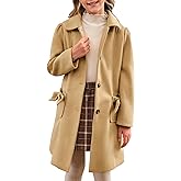 Meikulo Girls Single Breasted Dress Coat Kids Winter Outerwear Jackets Bowknot Pockets 5-14 Years
