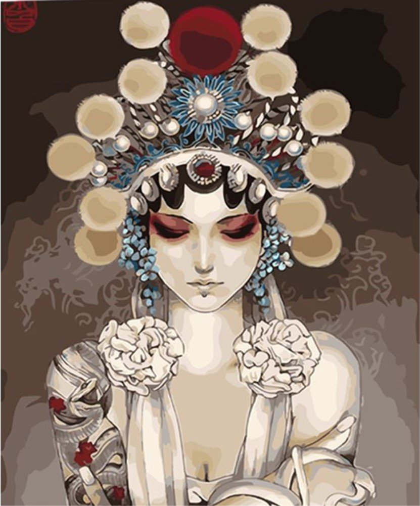 ABEUTY DIY Paint by Numbers for Adults Beginner - Drama Peking Opera Beautiful Girl 16x20 inches Number Painting