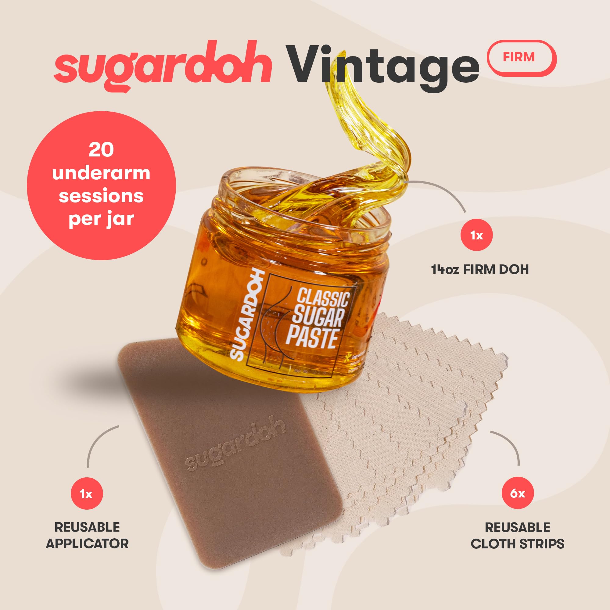 Sugardoh Sugar Waxing Kit for Women As Seen On Shark Tank (Vintage Kit Firm) - Underarms, Bikini, & Beginners - Sugar Wax Hair Removal - Sugaring Tiktok Viral Products - Bikini Wax Kit for Women