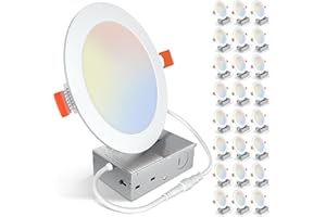 UVFD 24 Pack 6 Inch 5CCT Ultra-Thin LED Recessed Ceiling Light with Junction Box,2700K/3000K/3500K/4000K/5000K Selectable,Dimmable Canless Wafer Downlight, 12W, ETL&FCC