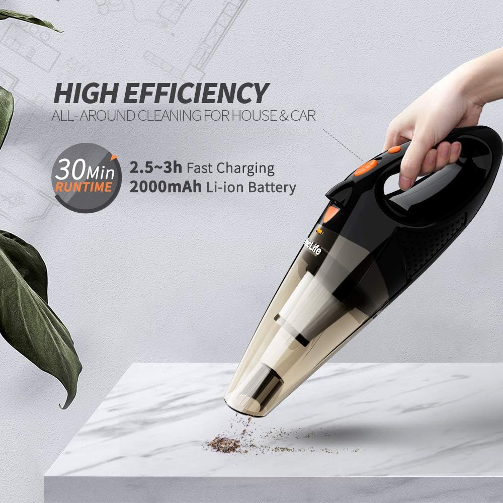 VacLife Handheld Vacuum, Hand Vacuum Cordless Rechargeable, Small and Portable with High Power and Quick Charge for Home and Car Cleaning, Black & Orange -
