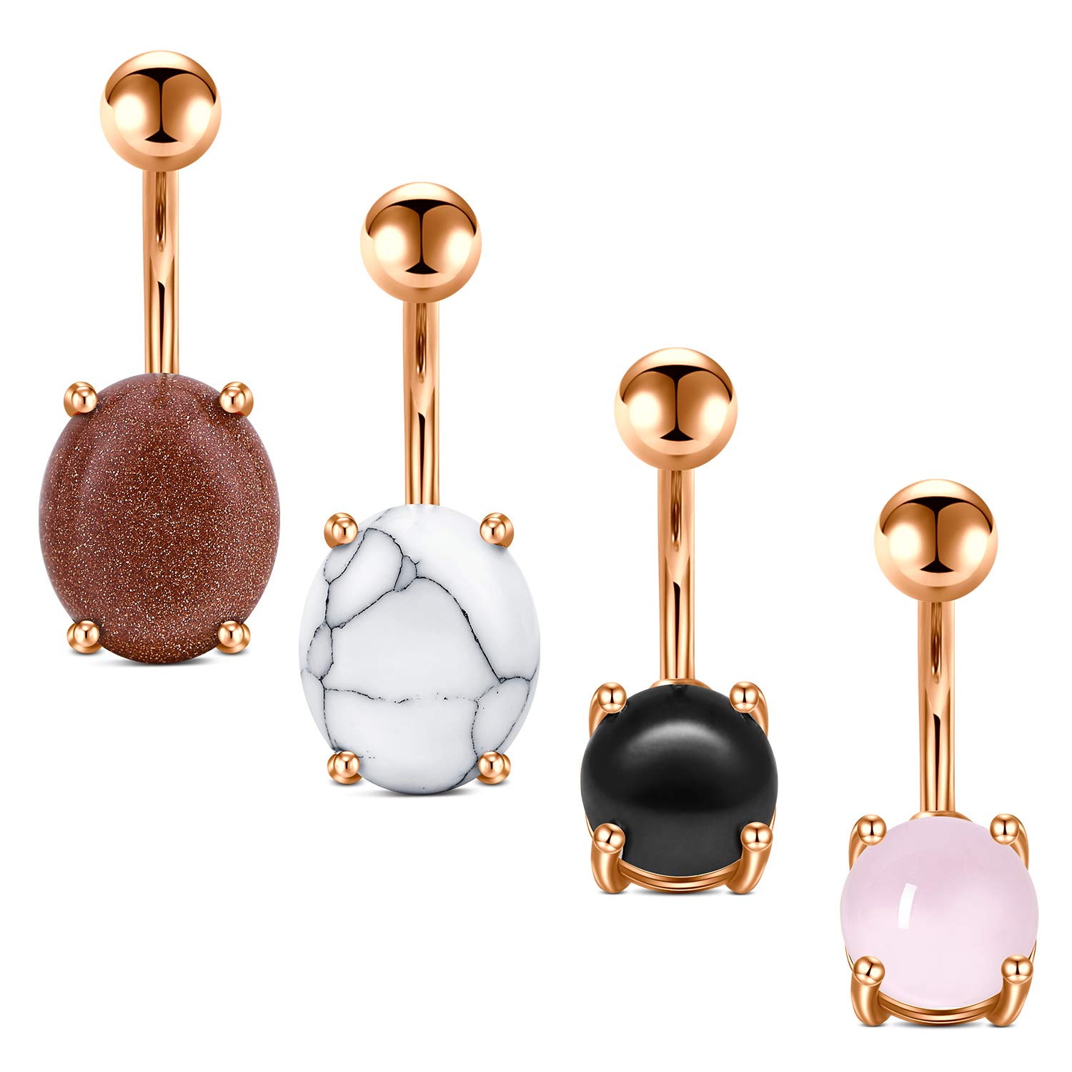 AVYRING 14G Belly Button Rings Stainless Steel Bar 10MM Navel Piercing Turquoise Stone Pearl for Women Men Body Piercing Jewelry 5PCS - Rose gold