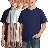 BOOPH 4 Pack Boys Shirts Kids Tshirts Toddler Short Sleeve T-Shirts Basic Crew Neck Tops Cotton Summer Uniform Clothes