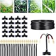 Greenhouse Drip Irrigation Kit Automatic Irrigation System 360°Adjustable 20 Brass Spray Nozzles 1/2 inch Irrigation Tubing Hose Patio Misting Plant Watering with 65Ft Blank Distribution Tubing Hose