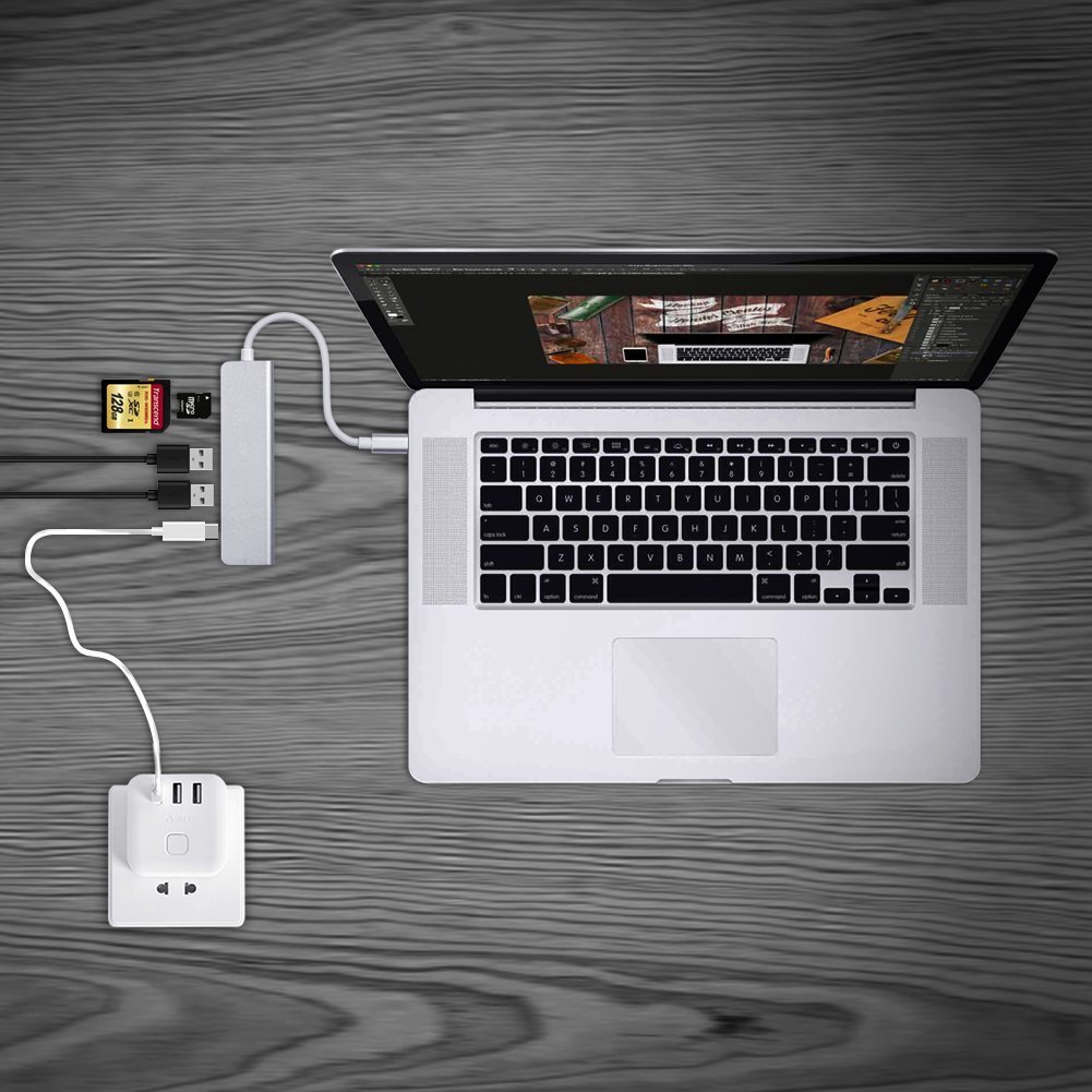 USB C Hub,ink-topoint Type-C Adapter with USB 3.1 Port,2USB 3.0 and SD/TF Card Reader,Aluminum USB C Adaptor for 2017 MacBook Pro/2017 iMac/HuaWei MateBook and more