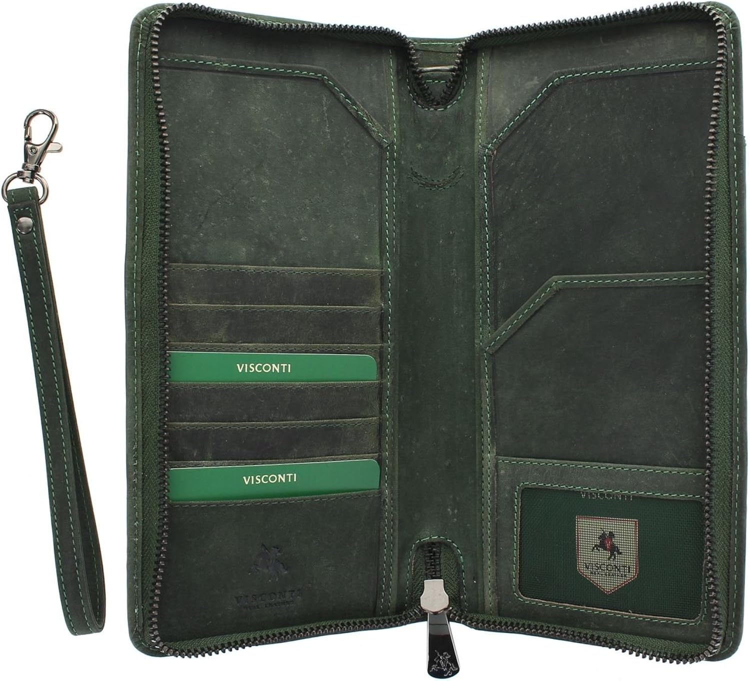 VISCONTI Hunter Collection Wing Leather Travel Wallet & Strap RFID Blocking 728 Oil Green - Image 3