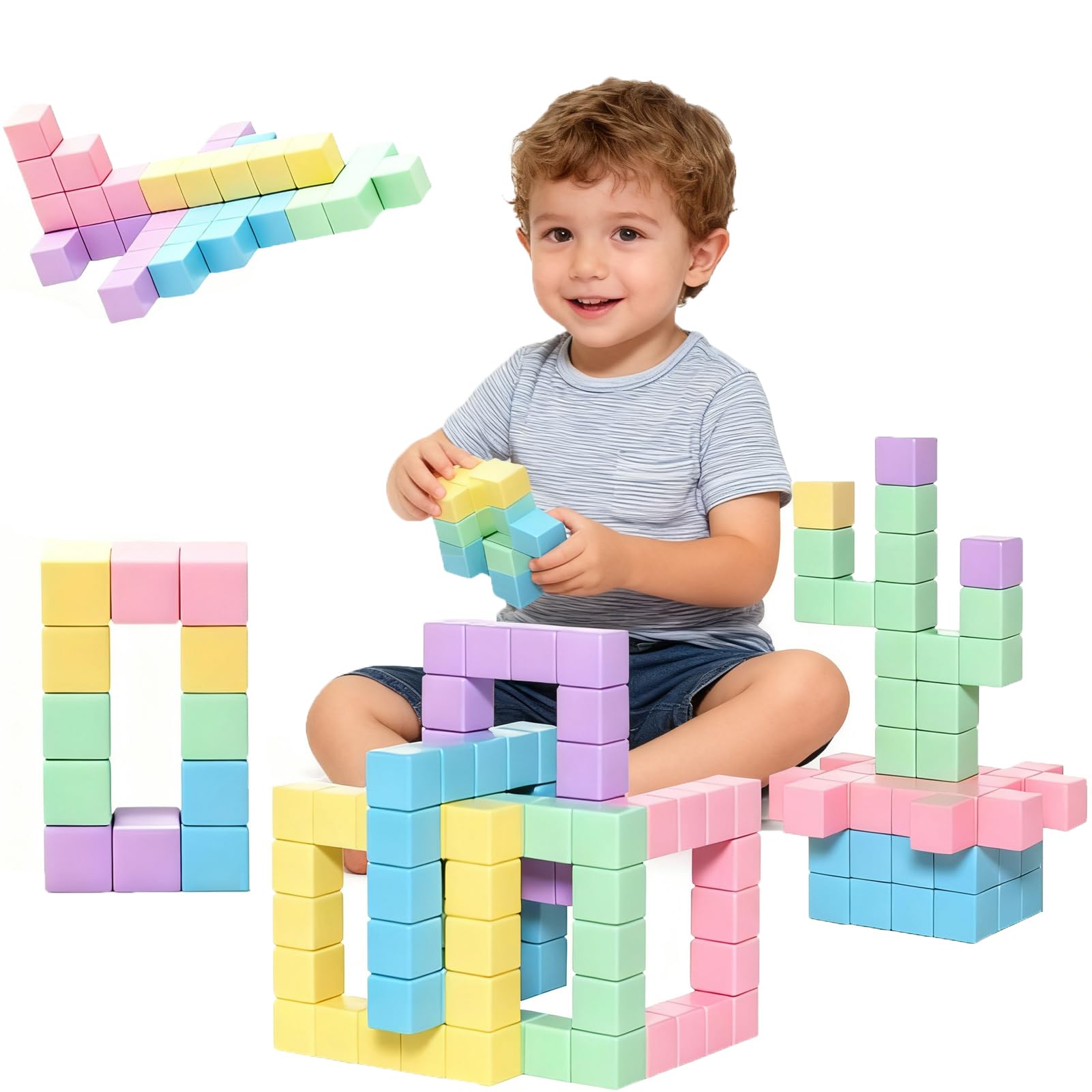 BEZHGOC Magnetic Building Blocks - Magnetic Cubes Blocks for 2 3 4 5 6 Years Magnet Building Blocks Number Preschool STEM Educational Construction Toys Gift 18 month+ (Macaron)