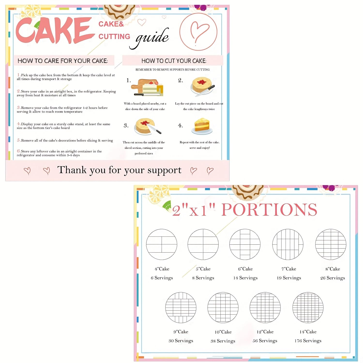 Photo 1 of 200Pcs Cake Care Instruction Cutting Guide Instructions Care Cards for Cake Shop Includes How to Carry and Store Your Cake Instruction Suitable for Valentine's Day All Kinds of Cakes 4.3×5.5Inch