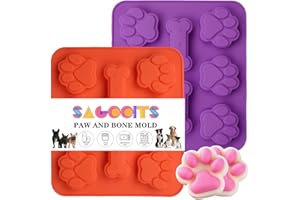 2 Pack Puppy Dog Paw and Bone Shaped 2 in 1 Silicone Molds, Reusable Non-Stick Ice Cube Trays & Candy Chocolate Molds for Hom
