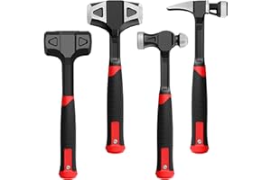 YIYITOOLS 4-Piece Hammer Set - 2LB Dead Blow, 24oz Ball Peen, 20oz Claw, 3LB Sledgehammer - One-Piece Carbon Steel Forging, Ergonomic Anti-Slip Rubber Grips for Garages, Repair Shops, and DIY