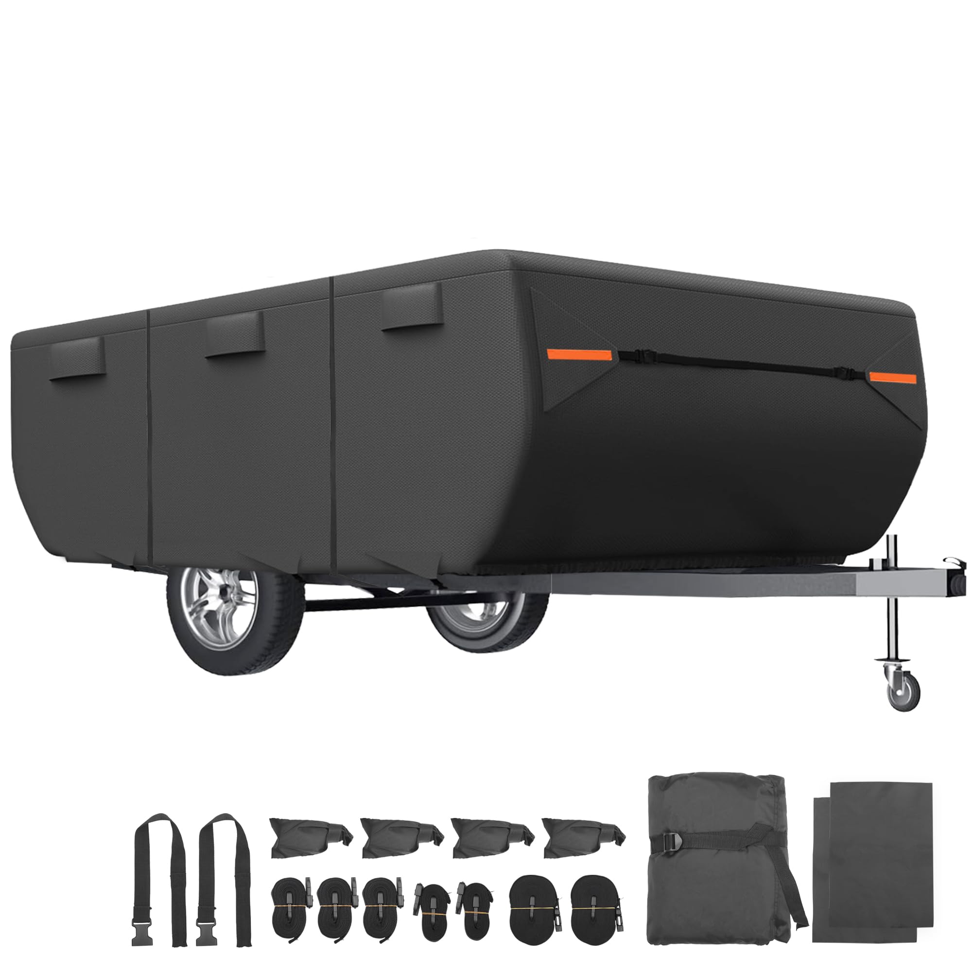 Photo 1 of uxcell Waterproof Camper Trailer Cover for 12'-14' RVs | Anti-UV All-Weather Protection with 5 Reinforced Straps & Ventilation Vents Black