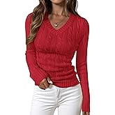 PRETTYGARDEN V Neck Cable Knit Sweaters for Women 2025 Long Sleeve Ribbed Fitted Pullover Tops Business Casual Fall Outfits