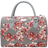Signare Tapestry Duffle Bag Overnight Bags Weekend Bag for Women with Orchid Grey and Red Design (TRAV-ORC)
