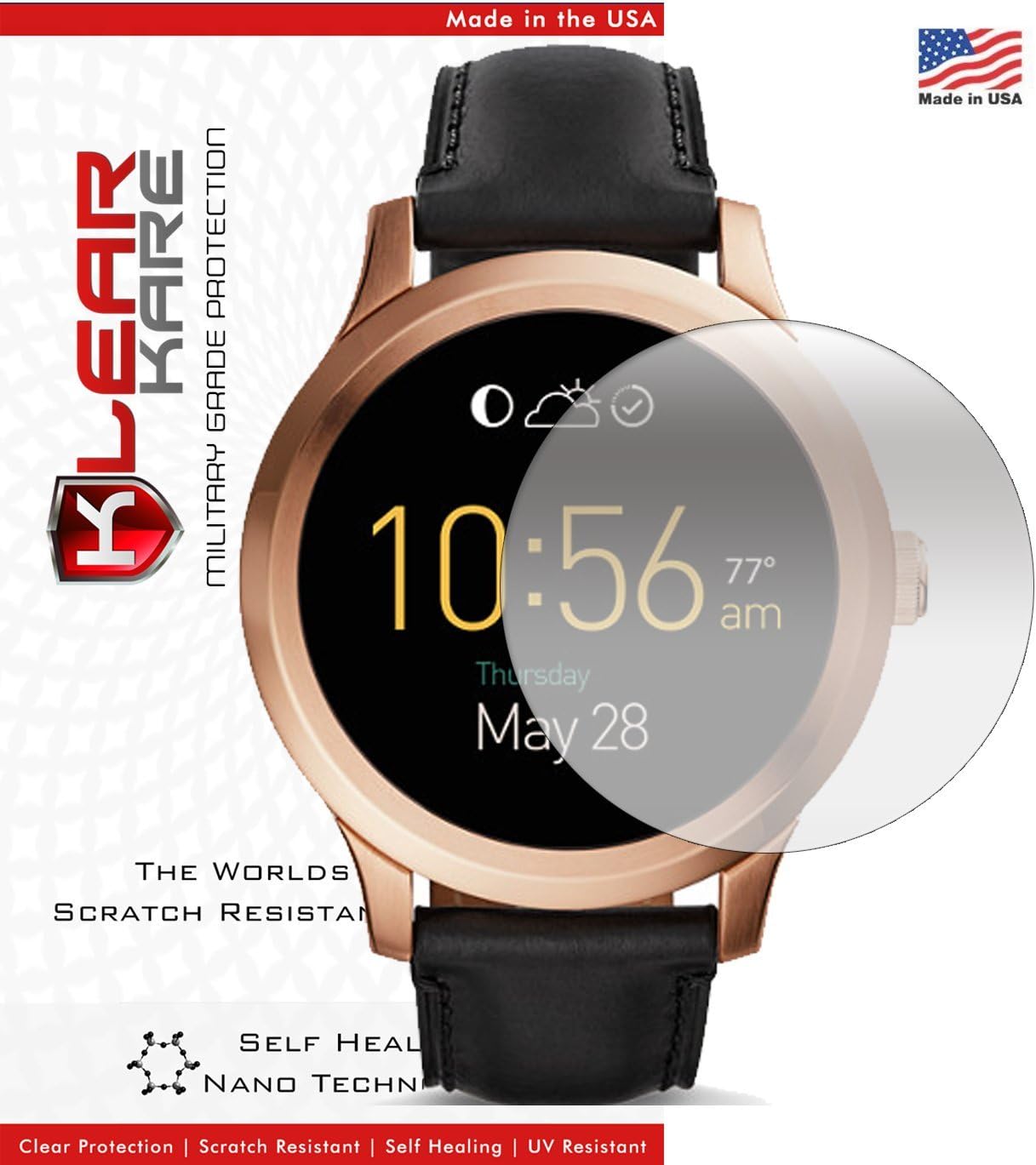 KlearKare Invisible Screen Shield Protector for Fossil Q Founder | (HD) Clear | Self Healing Nano Technology | Bubble Free