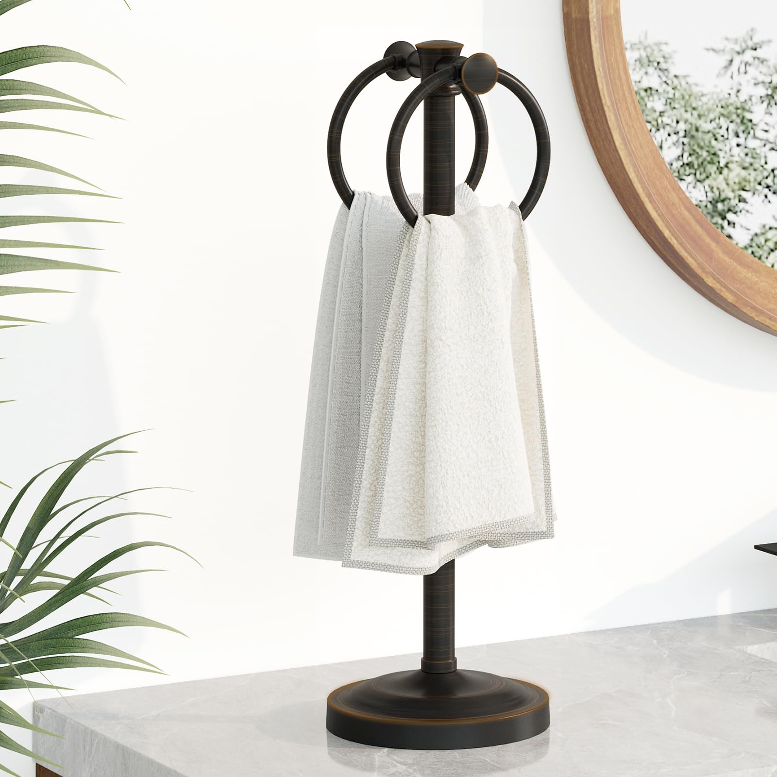 Photo 1 of **NEEDS TO BE TIGHTENED** Hoimpro 17 Inch Oil Rubbed Bronze Stainless Steel Free Standing Towel Rack Bar, Double Stand Towel Ring Hand Towel Holder Hanger, Towel Hardware for Bathroom Vanity Kitchen Countertops