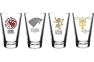 Game of Thrones Pint Glasses Stark, Targaryen, Lannister, Greyjoy, 4 Pack Beer Glasses