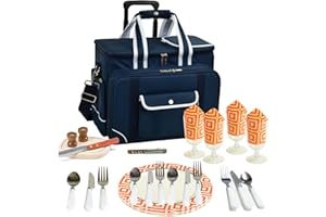 Picnic at Ascot- Original Insulated Picnic Cooler on Wheels with Service for 4- Designed & Assembled in The USA