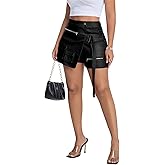 XNMHL Womens Metallic Faux Leather Shorts High Waist Cargo Skorts Wrap Skirt