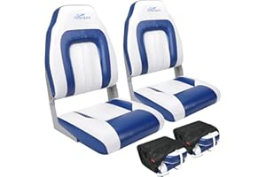 Affordura Boat Seat for Boats with 2 Storage Bags High Back Folding Boat Seat Boat Fold Down Seat (2 Packs), Blue and White