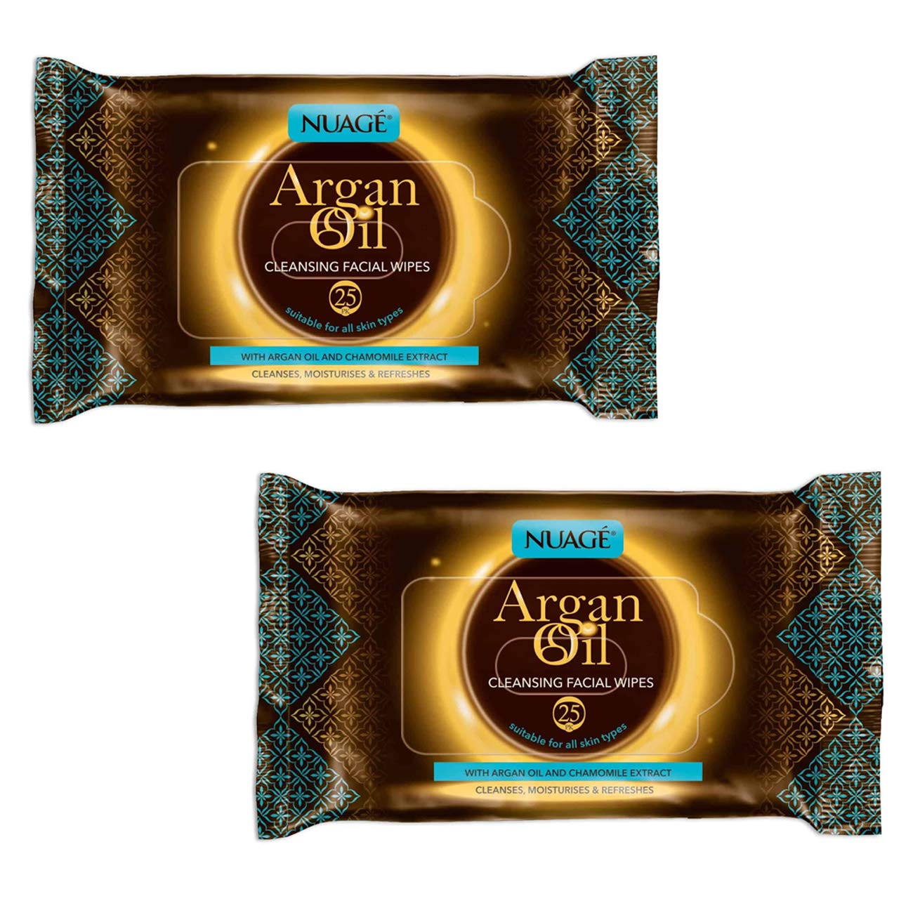 Argan Oil and Chamomile Extract Facial Wipes Face Cleansing Beauty Wipe Daily Skin Cleaner Twin Pack 50 Wipes