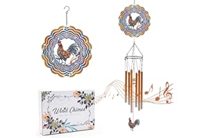 DKJOCKY Wind Chimes with Rooster Wind Spinner, Chicken Gifts for Men, Women, Retirement, Teacher, Parents - Outdoor Hanging Decor Clearance for Garden, Patio, Backyard Or Porch