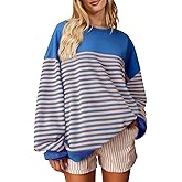 HEYTALALA Womens Oversized Striped Sweatshirts Y2K Long Sleeve Crewneck Sweater Color Block Drop Shoulder Loose Pullover Tops