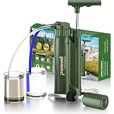 Purewell Water Hand Purifier Pump with Replaceable Carbon 0.01 Micron Water Filter, 4 Filter Stages, Portable Outdoor Emergency and Survival Gear - Camping, Hiking, Backpacking((Green-1，RO))