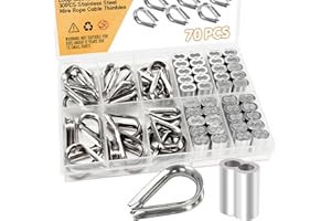 zDwfDc 40PCS 1/8" Cable Crimp Wire Rope Aluminum Crimping Loop Sleeve and 30PCS M3 304 Stainless Steel Wire Rope Cable Thimbles DD041-1/8