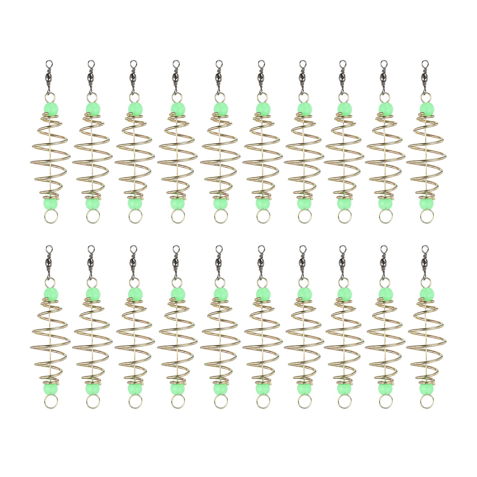 PATIKIL Luminous Spring Fishing Feeder, 20pcs Stainless Steel & Plastic Oval Bait Holder for Night & Low Visibility Fishing