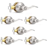 Probrico Privacy Door Levers Interior Door Handles Levers, Wave Style Bed Bath Door Handles Lock Keyless, Satin Nickel Door Lever Lockset 6 Pack