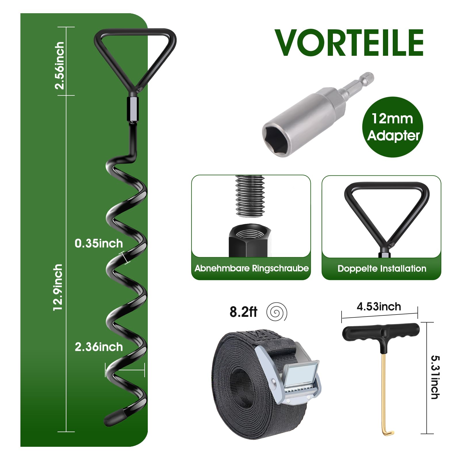 Bodenanker Trampolin 4 Pack | Heavy Duty Erdanker zum Einschrauben für Trampoline Withstand High Wind mit Gurten 2