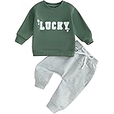 DNOMAID YZARC Toddler Baby Boy St. Patrick's Day Outfit Lucky Clover Embroidery Sweatshirt Top Long Pants 2Pcs Clothes Set