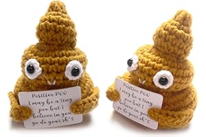 SHUAISHIDAI Set 2 Positive Poo Knitted with Positive Card, Mini Funny Creative Cute Knitting Patterns 3 inch Yellow Crochet Poo Doll Toys Cheer Up Gifts for Friends Party Decoration Encouragement