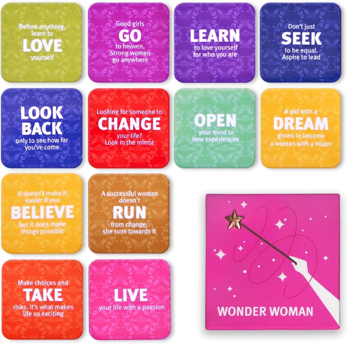 Tsoomi Magnets Wonder Woman: 12 Magnets in a Designed Package, The Best Creative Way to Empower Your Woman, Suitable for Home Decoration, Woman's Day, Valentine, Vision Boards and More.